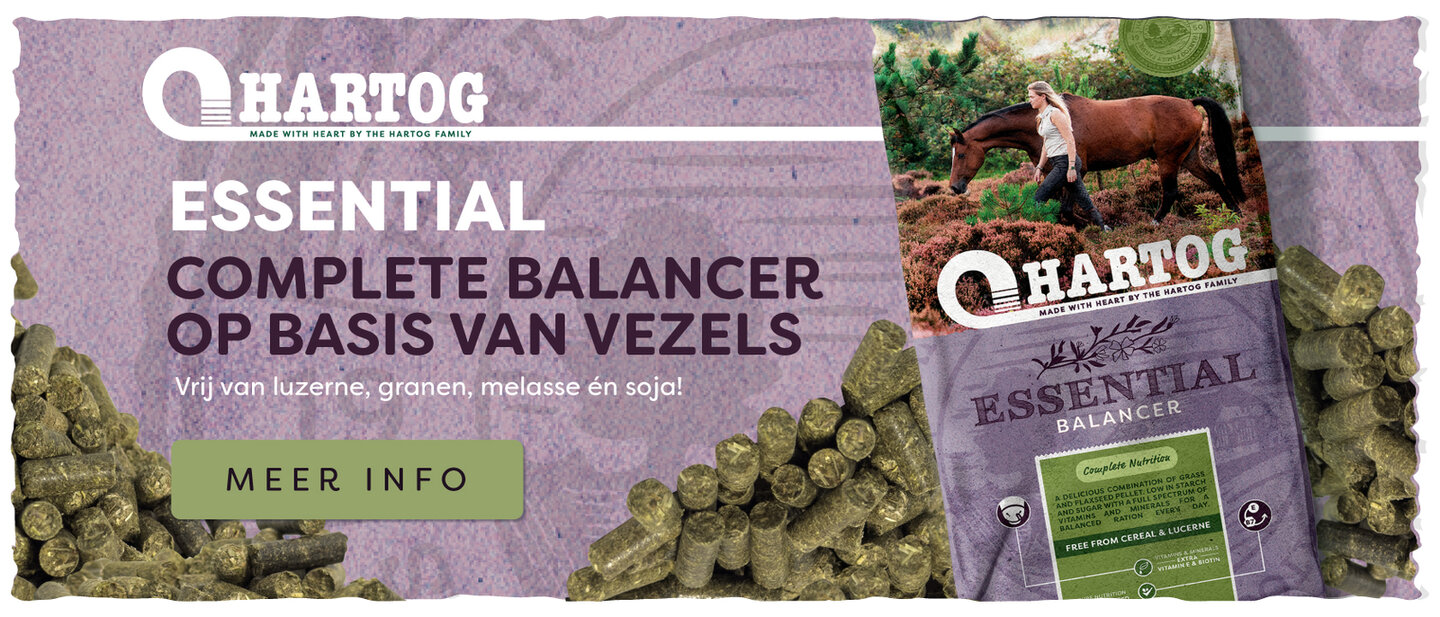 advertentie van hartog essential, de complete balancer van hartog paardenvoeding