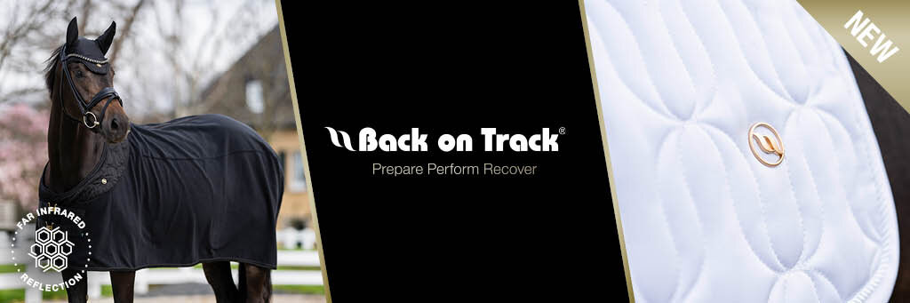 advertentie van back on track over de nieuwste collectie voor het paard
