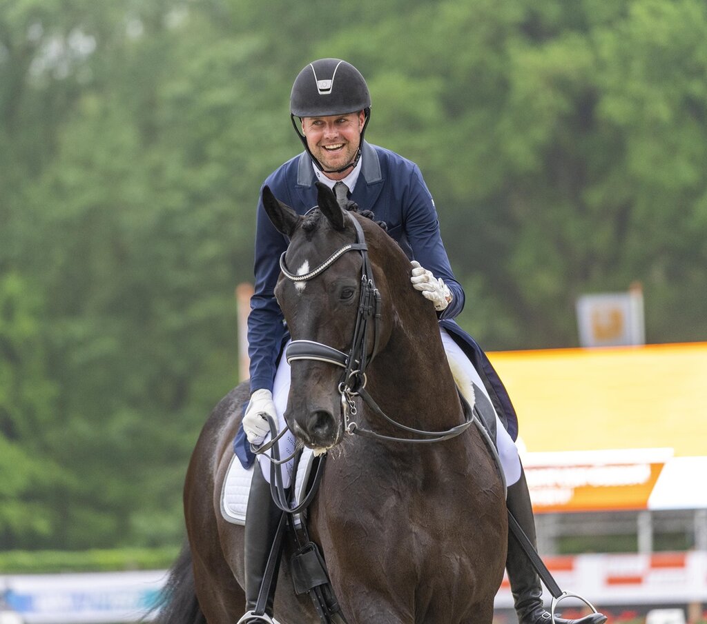 Tweespan paarden tijdens een buitenrit 